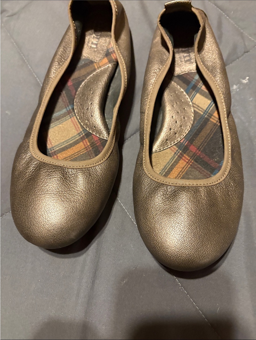 Born Julienne Metalic Pewter Bronze Ballet Flats Size 8m Plaid Lined Comfort
